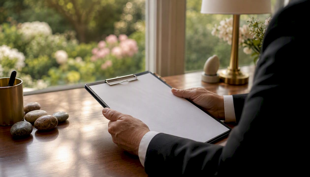 Funeral director preparing paperwork