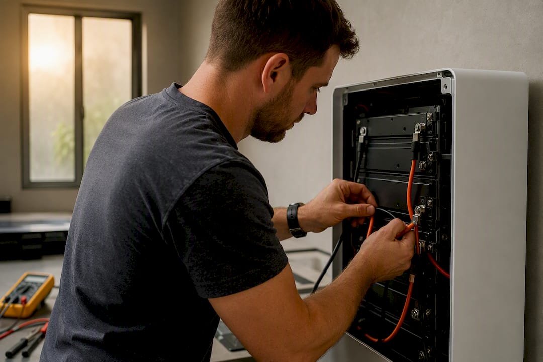 Installer wiring home battery system