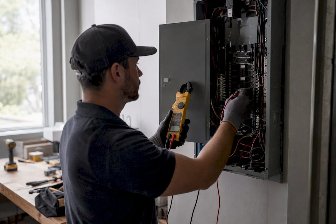 Installer measuring home electrical panel current