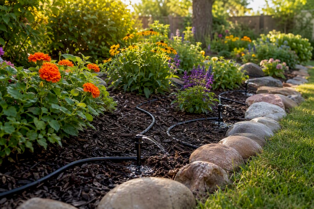 Drip irrigation watering garden soil