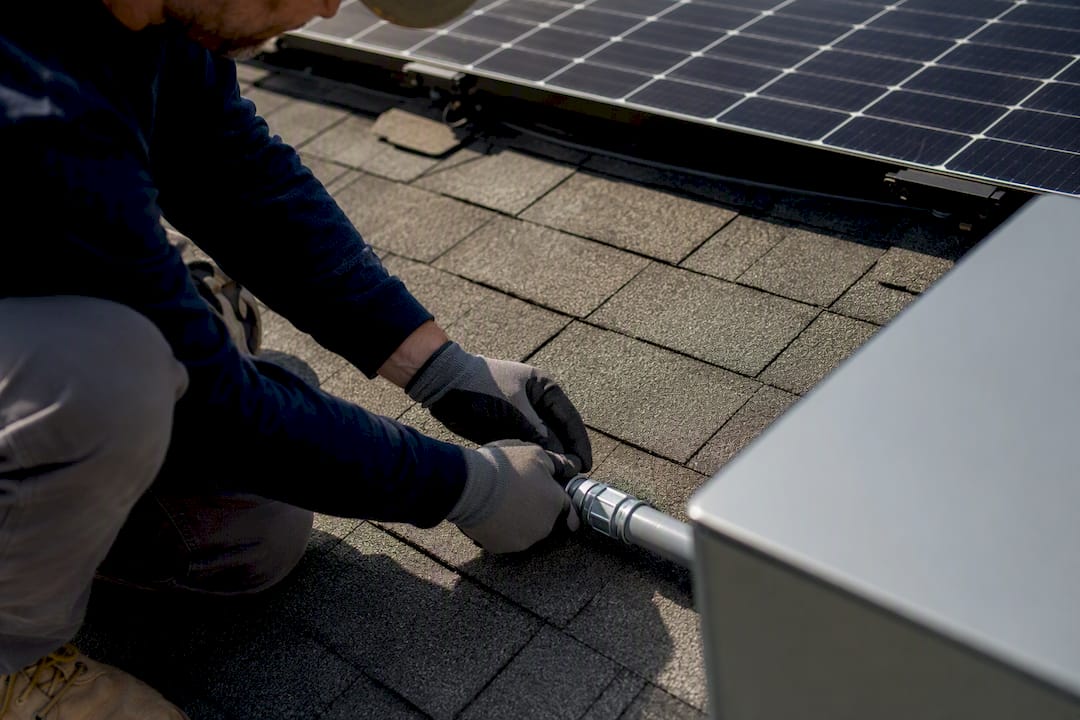Residential rooftop with battery installation detail