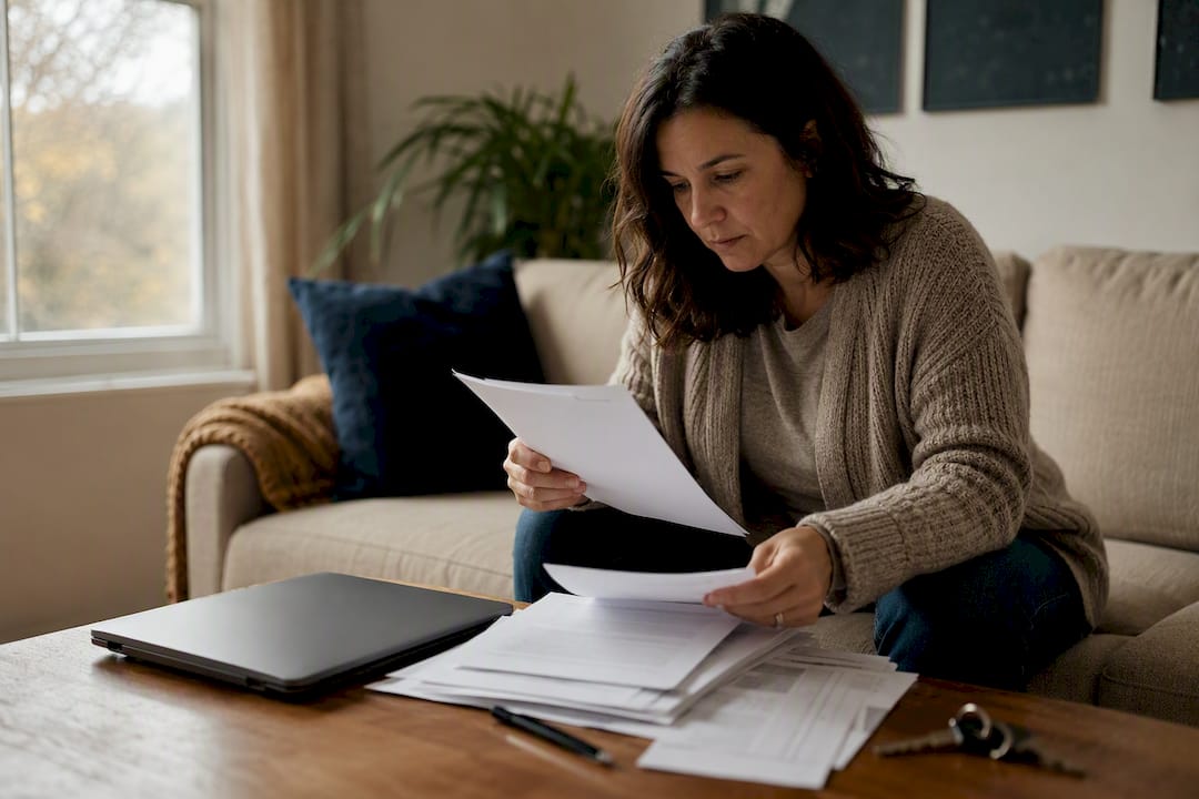 Homeowner organizing insurance documents