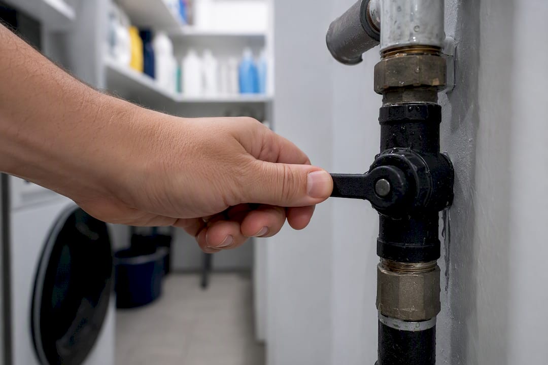 Hand operating ball valve on water pipe