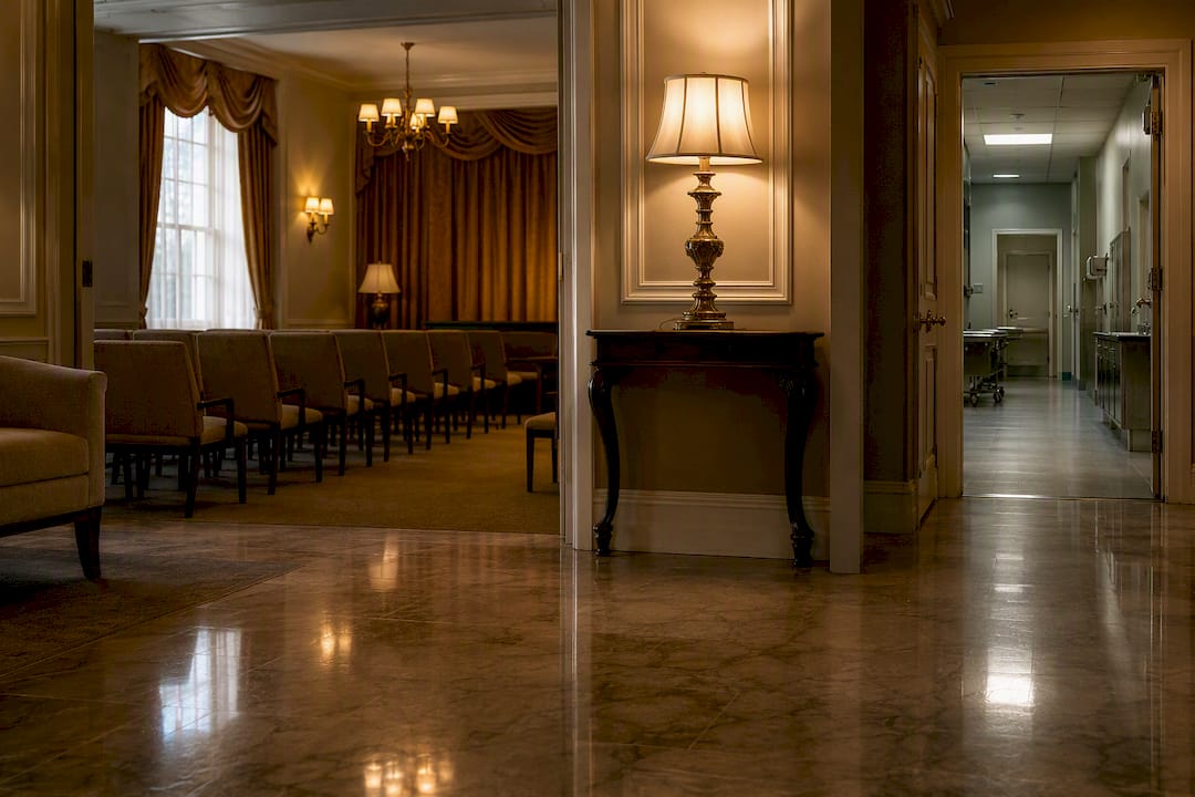 Chapel and preparation corridor in funeral facility