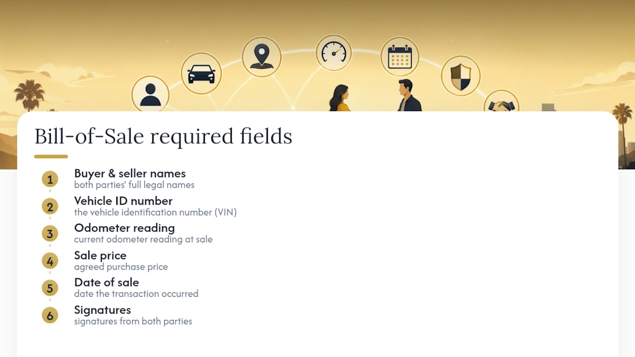 Required fields for an as-is bill of sale