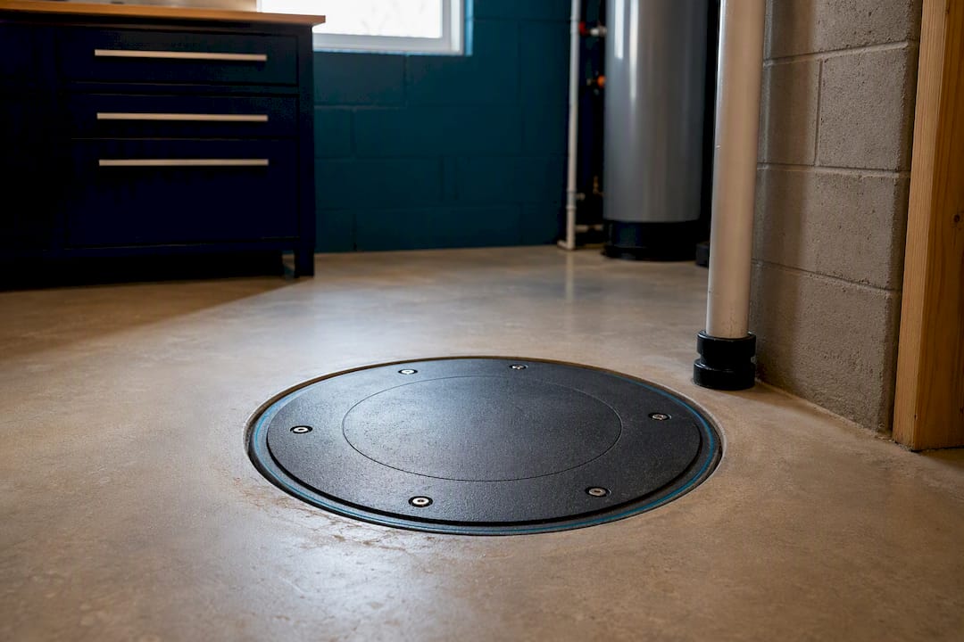 Sealed sump pit cover in basement