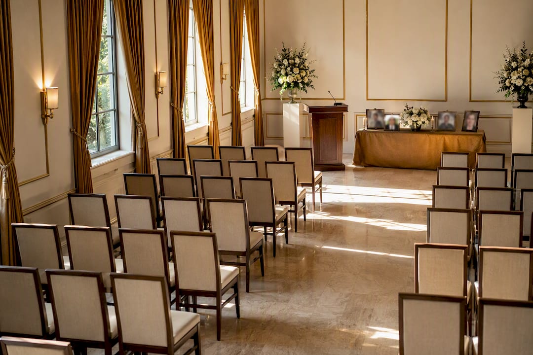 Memorial service ceremony arranged in warm hall