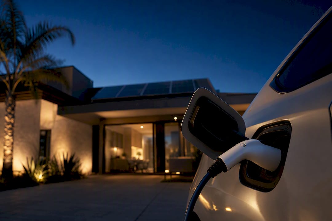 Anonymous vehicle charging beside solar home