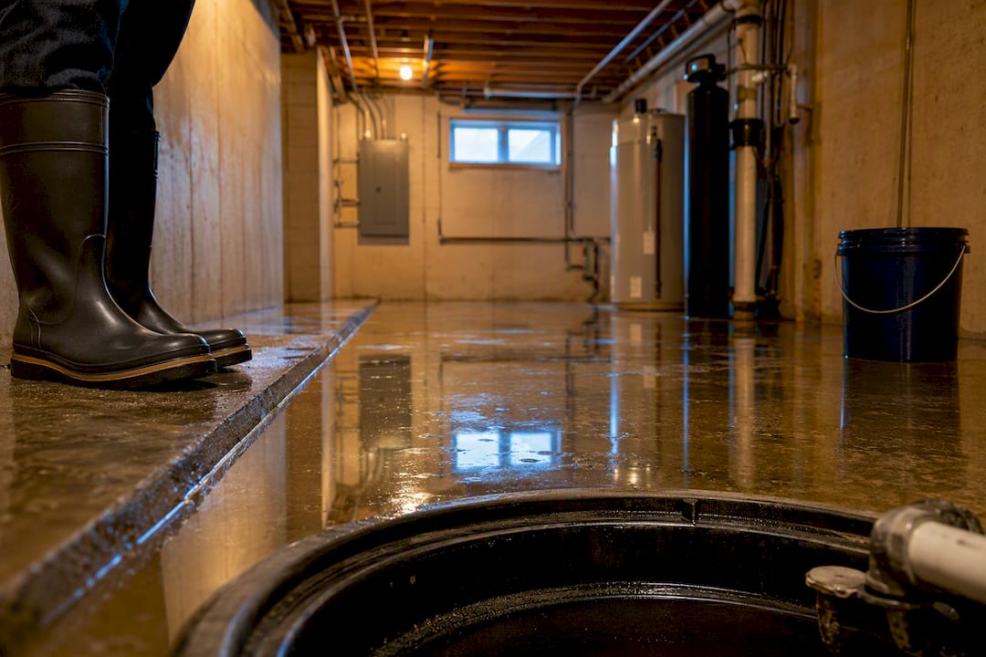 Louisiana basement showing water backup damage