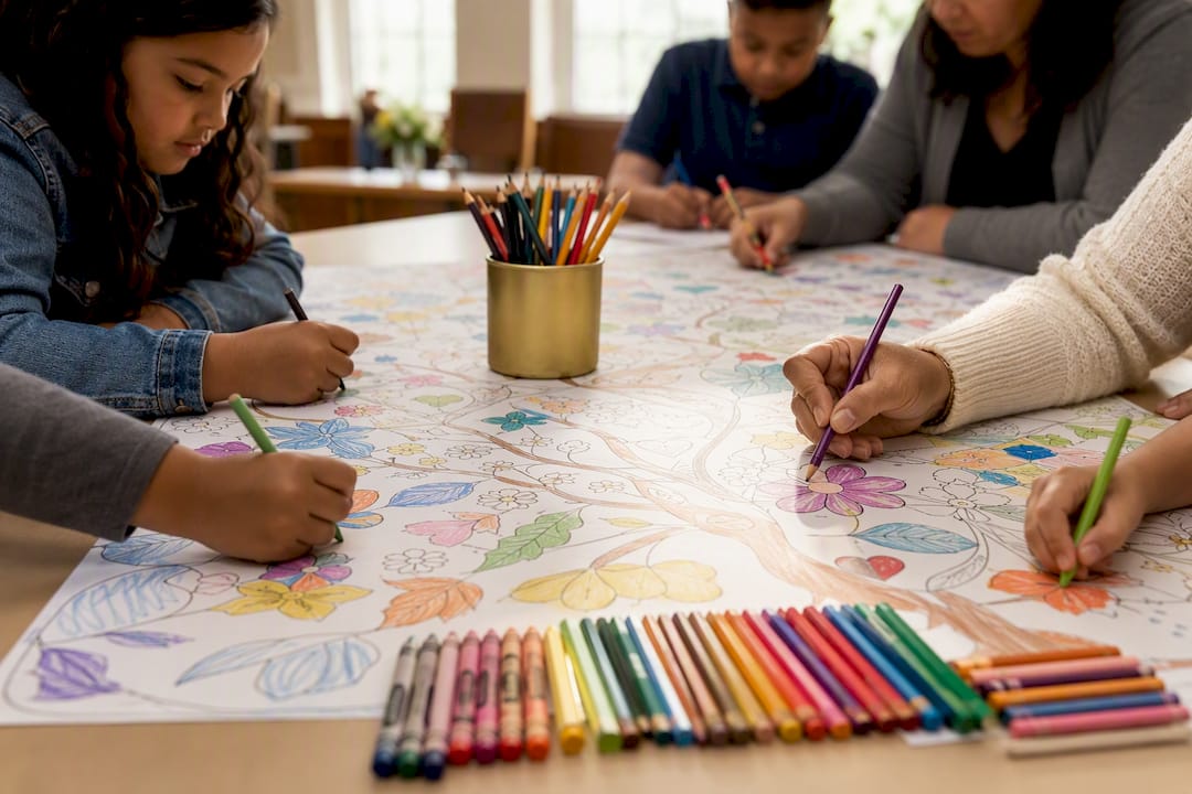 Family members coloring shared memorial poster