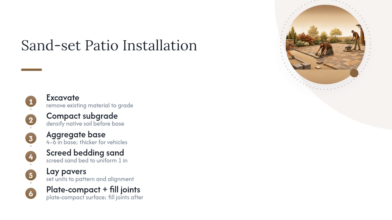 Paver patio installation sequence and base depths