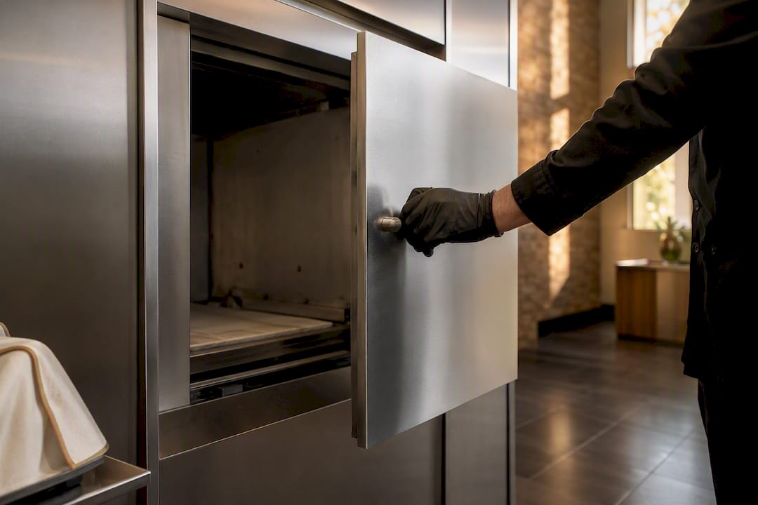 Crematory chamber prepared for cremation