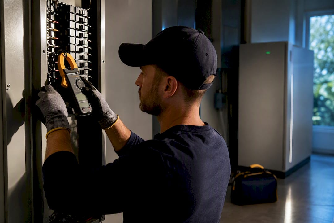 Electrician measuring home electrical demand