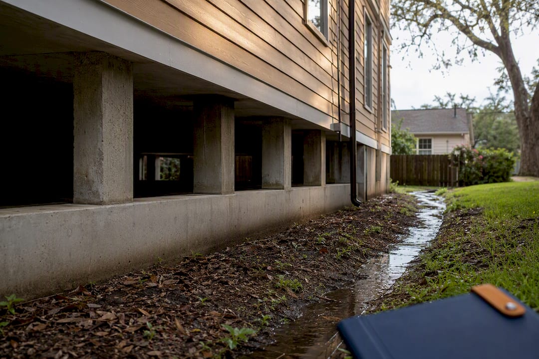 Raised Louisiana home foundation after rain