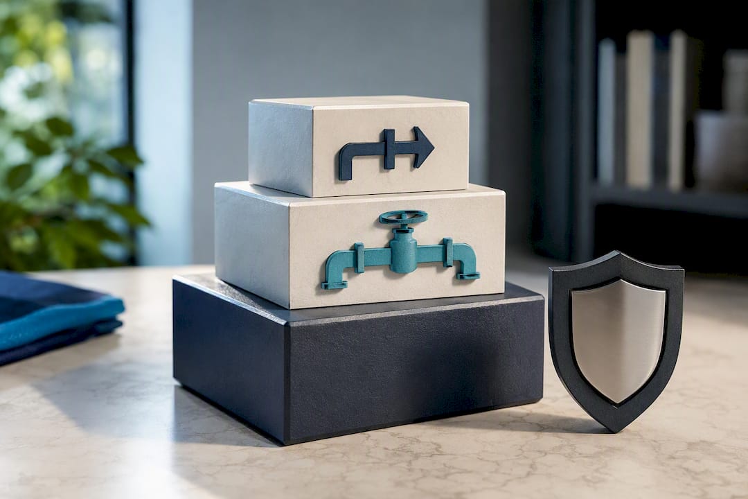 Layered plumbing license certifications illustration