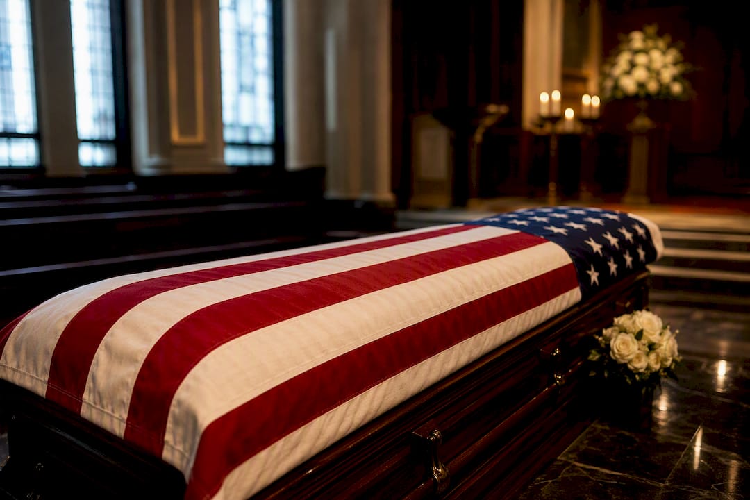 Burial flag draped over a casket