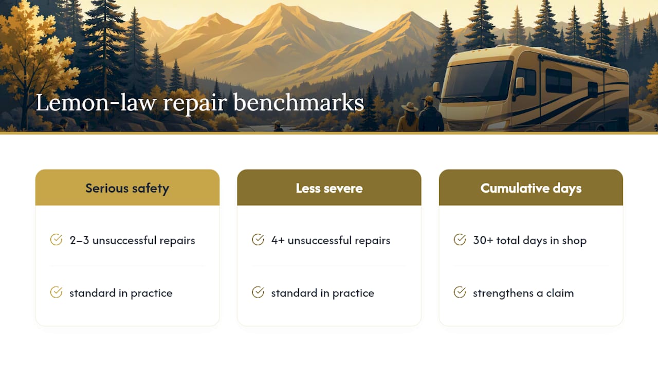 RV lemon law repair attempt benchmarks