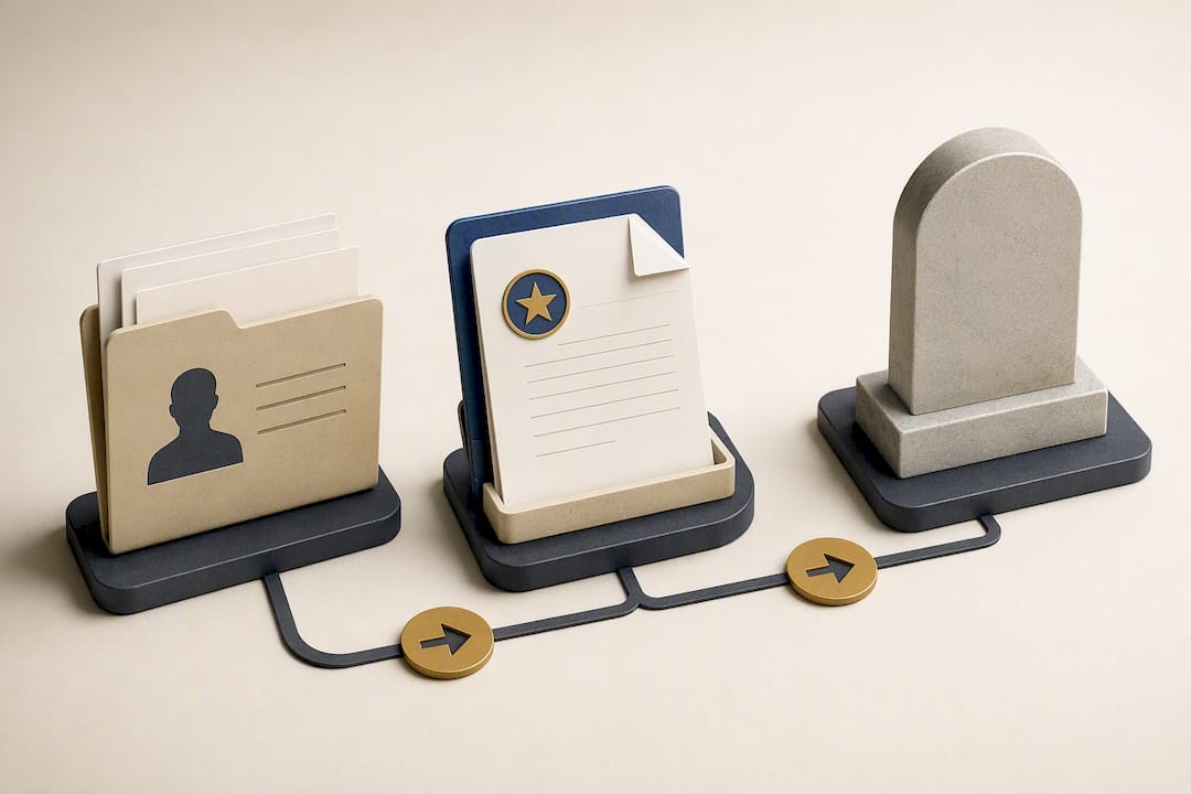 Illustration of headstone application stages