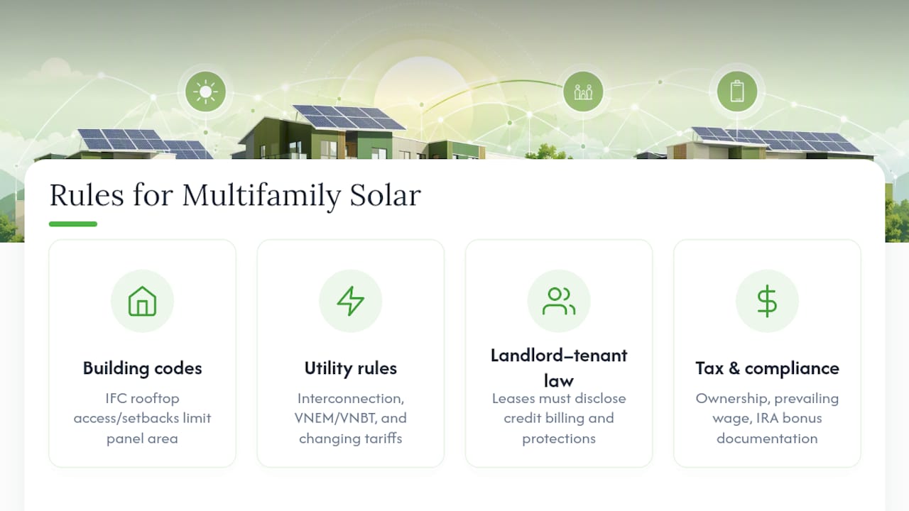 What Legal and Regulatory Rules Apply to Multifamily Solar Installations? — overview diagram