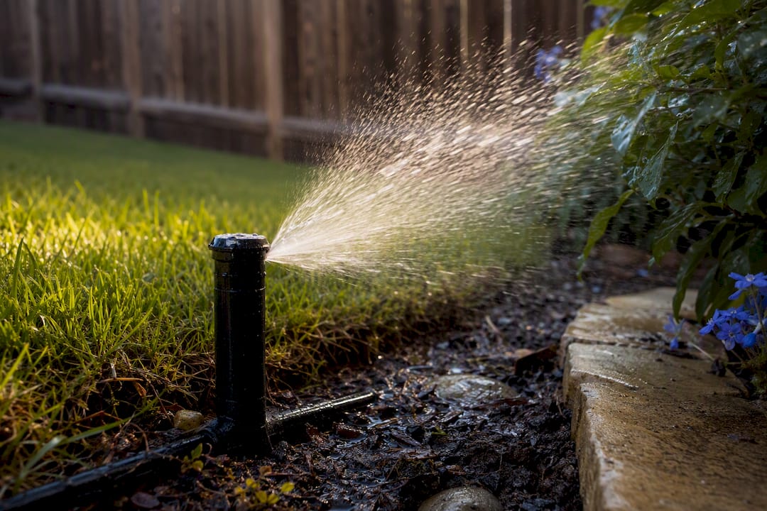 Sprinkler head spraying water sideways