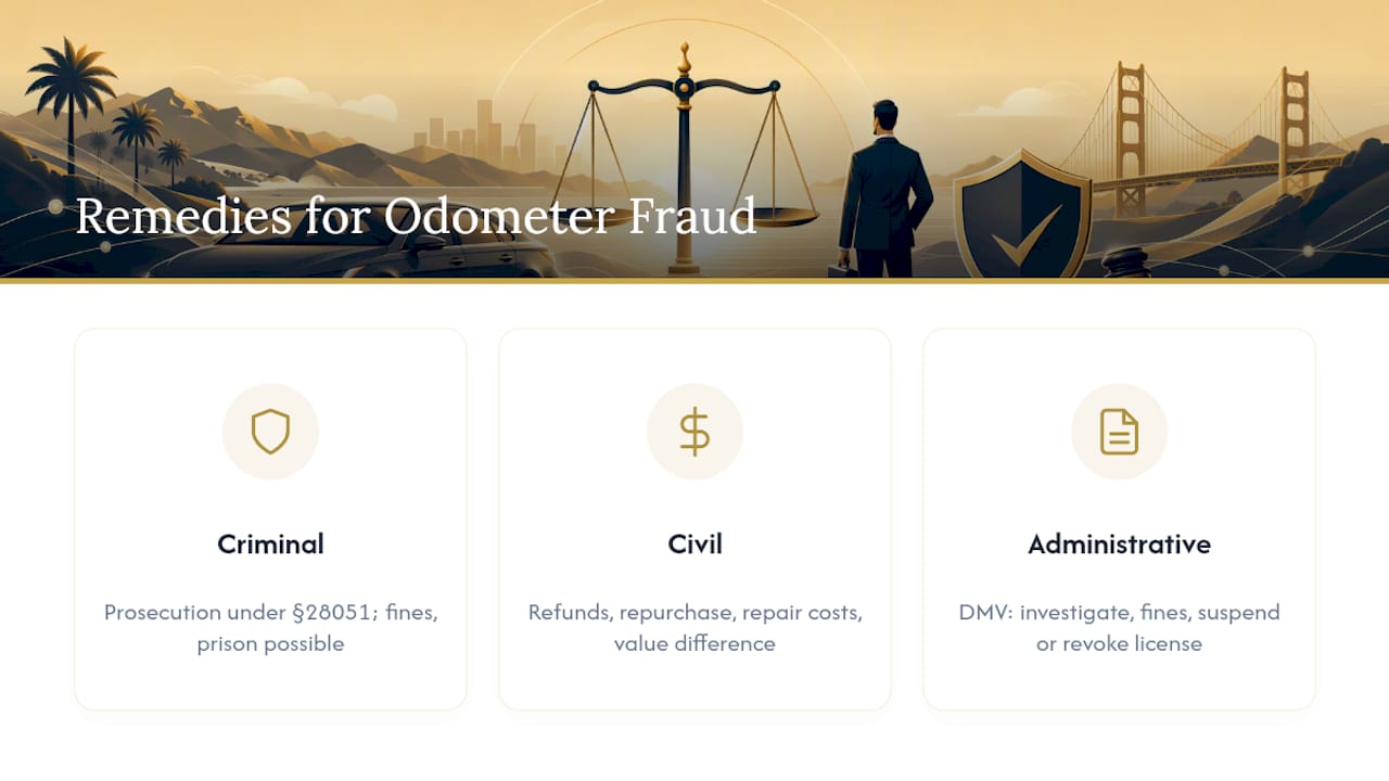 Three legal consequence tracks for odometer fraud