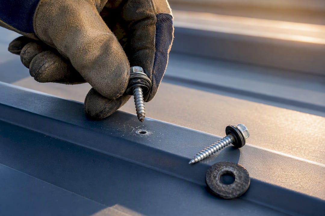 Failed roofing screw beside replacement washer