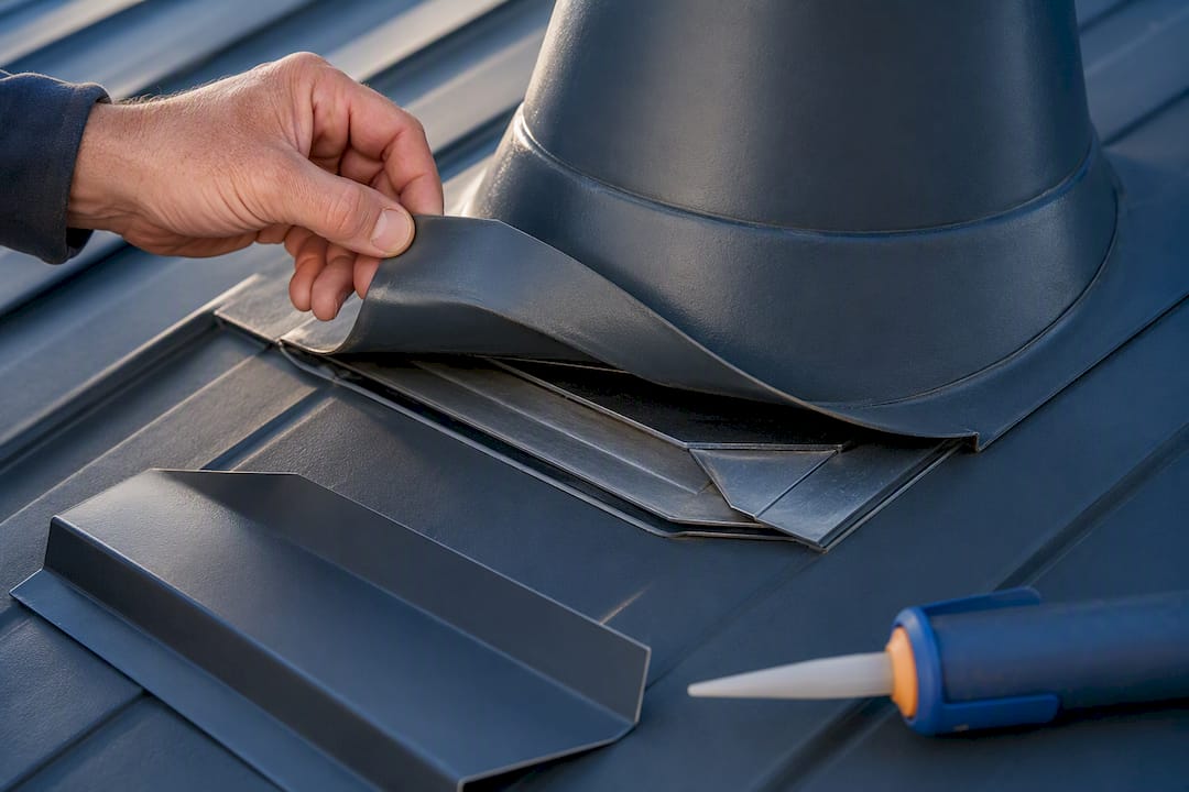 Exposed flashing joint around roof vent
