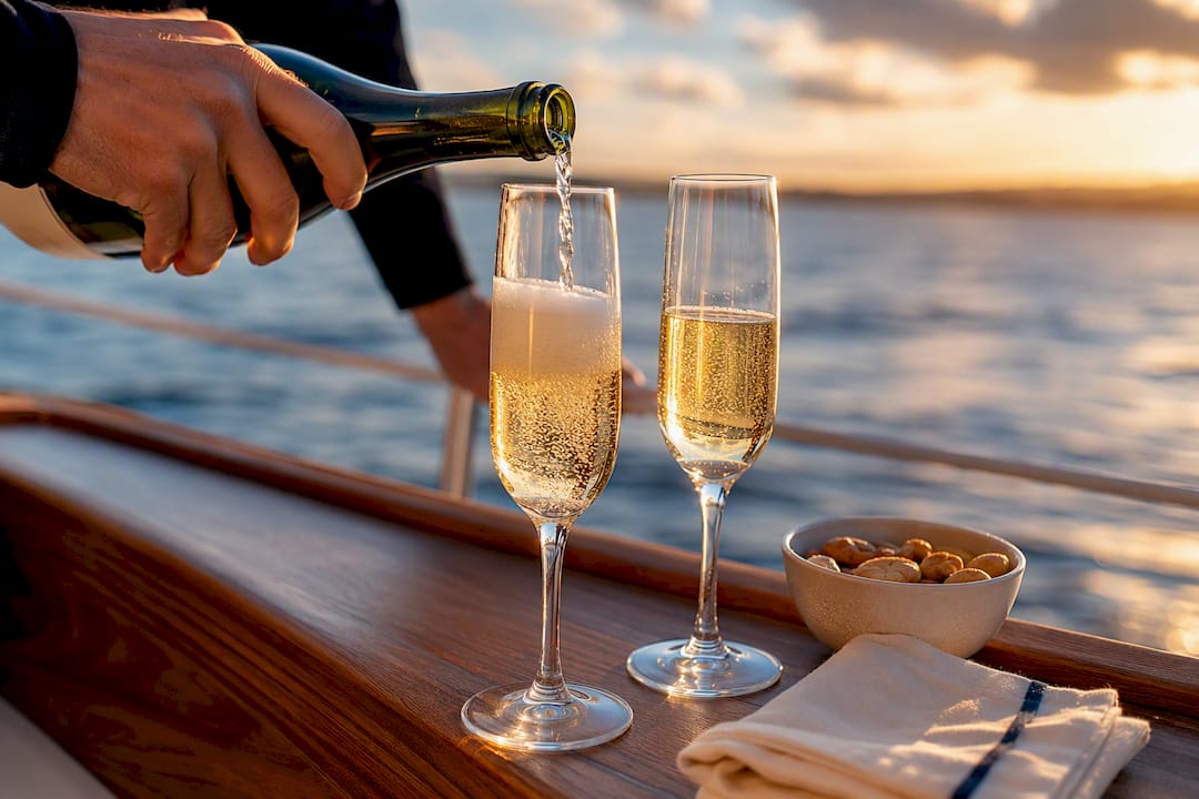 Champagne poured during private sunset sail