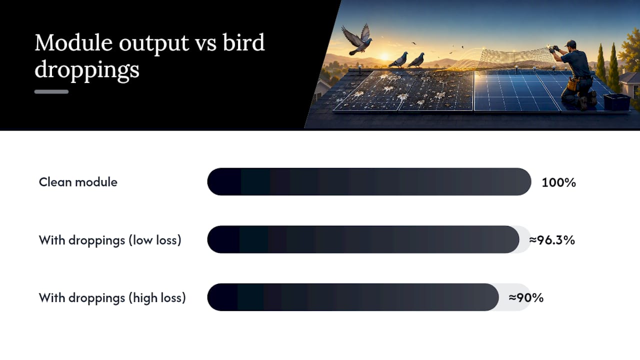 Solar output loss range from bird droppings