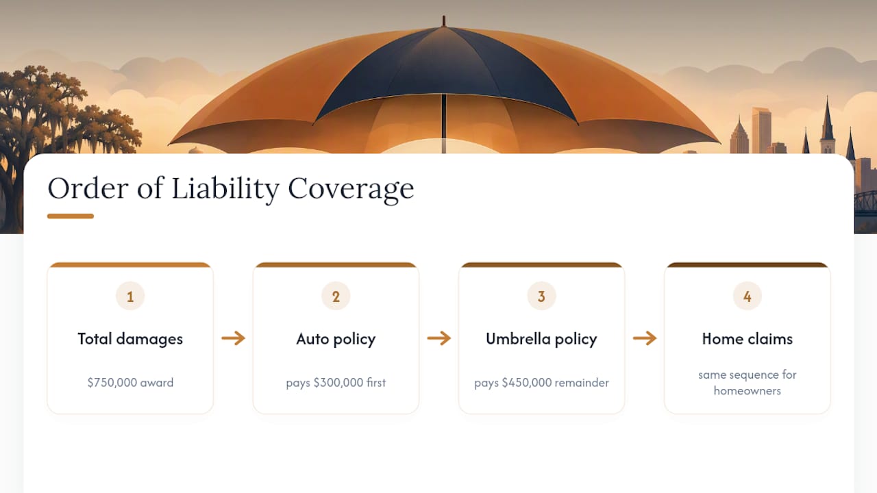Auto and umbrella coverage paying claim layers