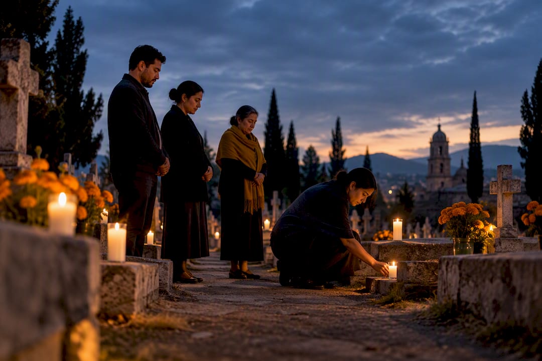 Attendees keeping vigil in a Mexican cemetery