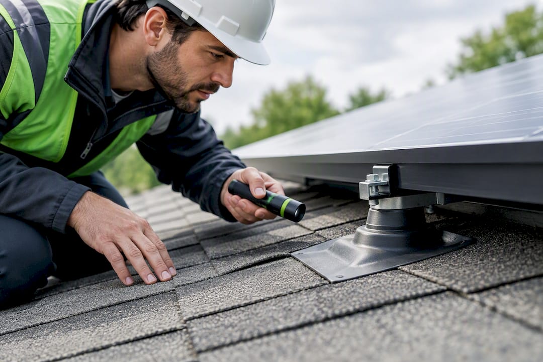 Inspection of solar roof mounting and flashing