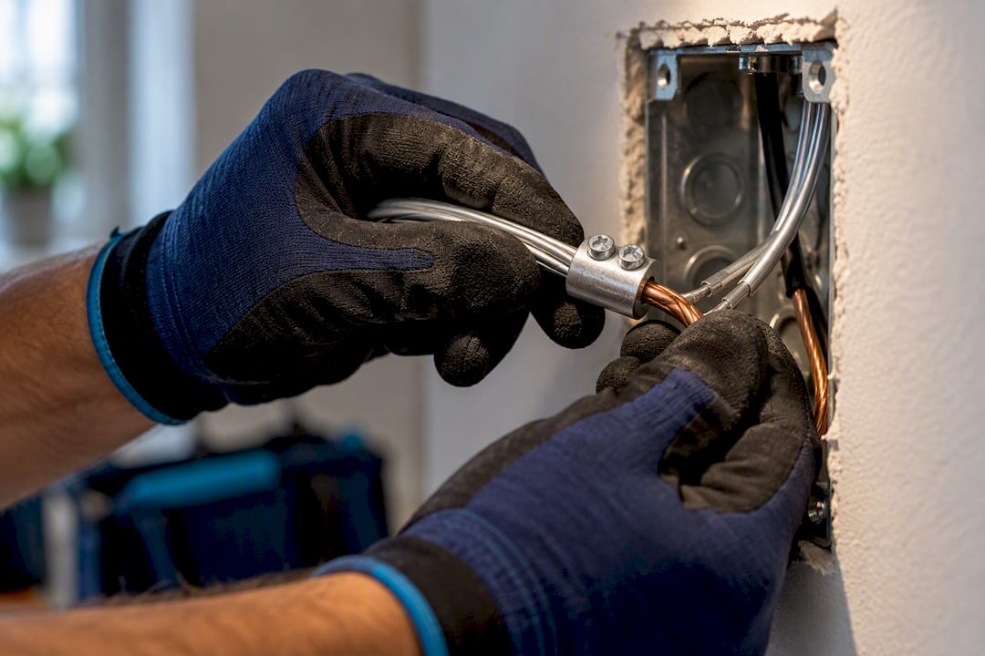 Electrician securing a wire pigtail connection