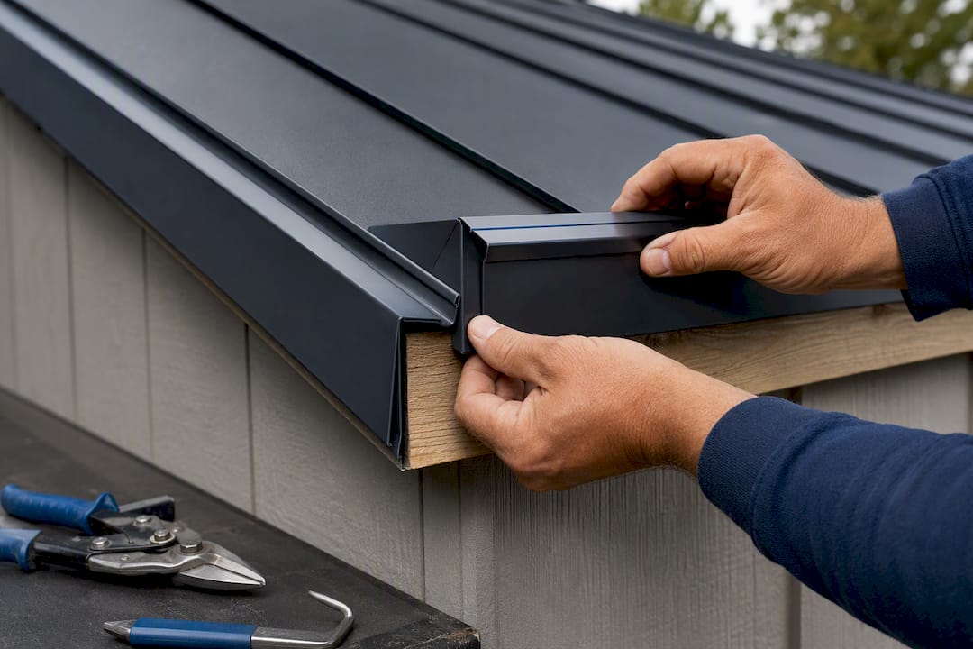 Factory-formed metal roof corner detail