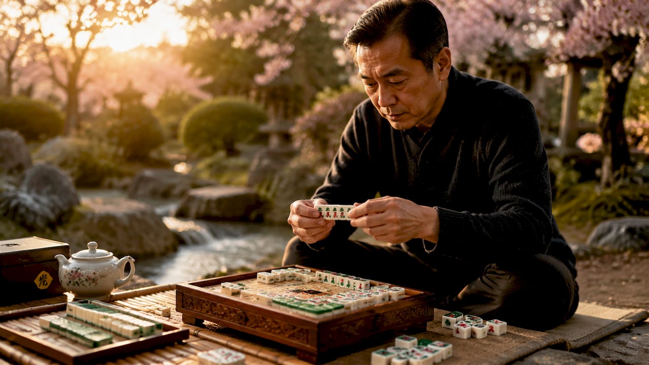 Player examining Mahjong dragon tiles