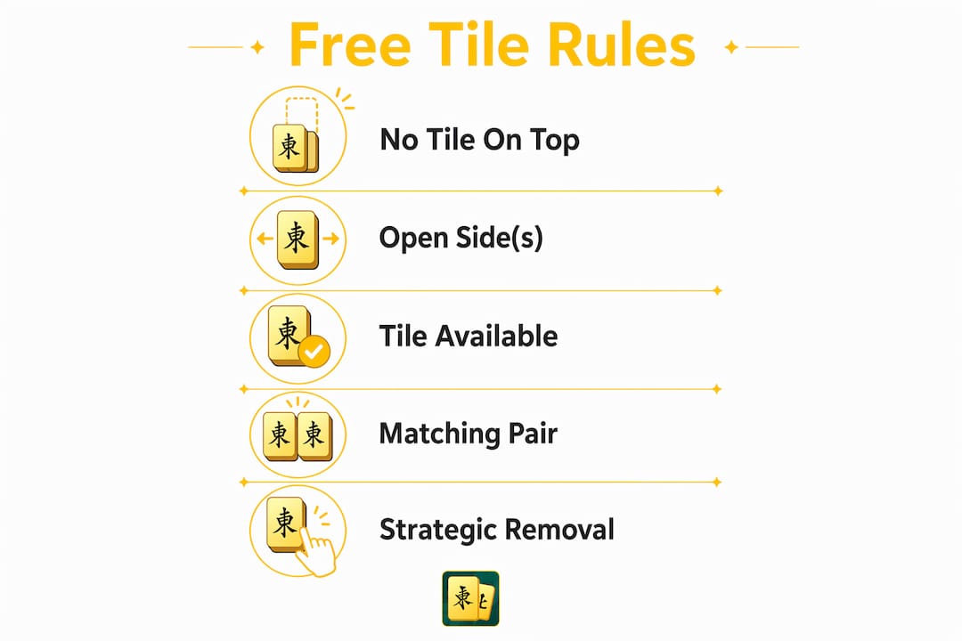 Infographic outlining Mahjong Solitaire free tile rules