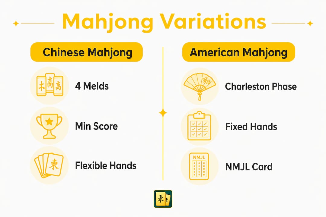 Infographic comparing Chinese and American Mahjong rules
