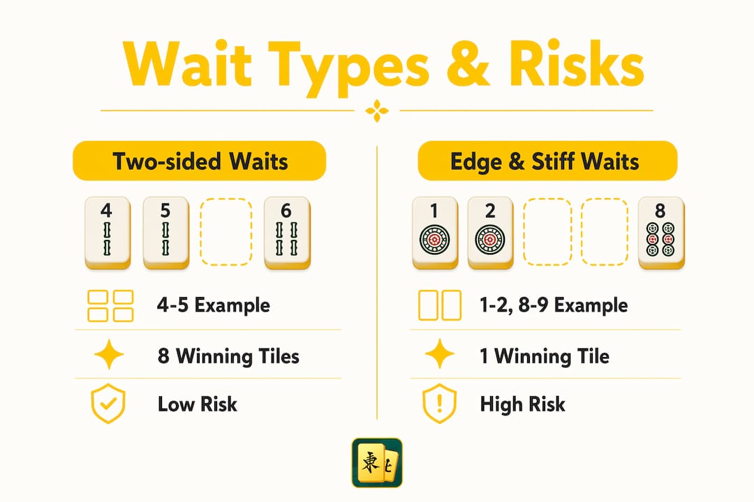 Infographic comparing Mahjong wait types and bottleneck risks