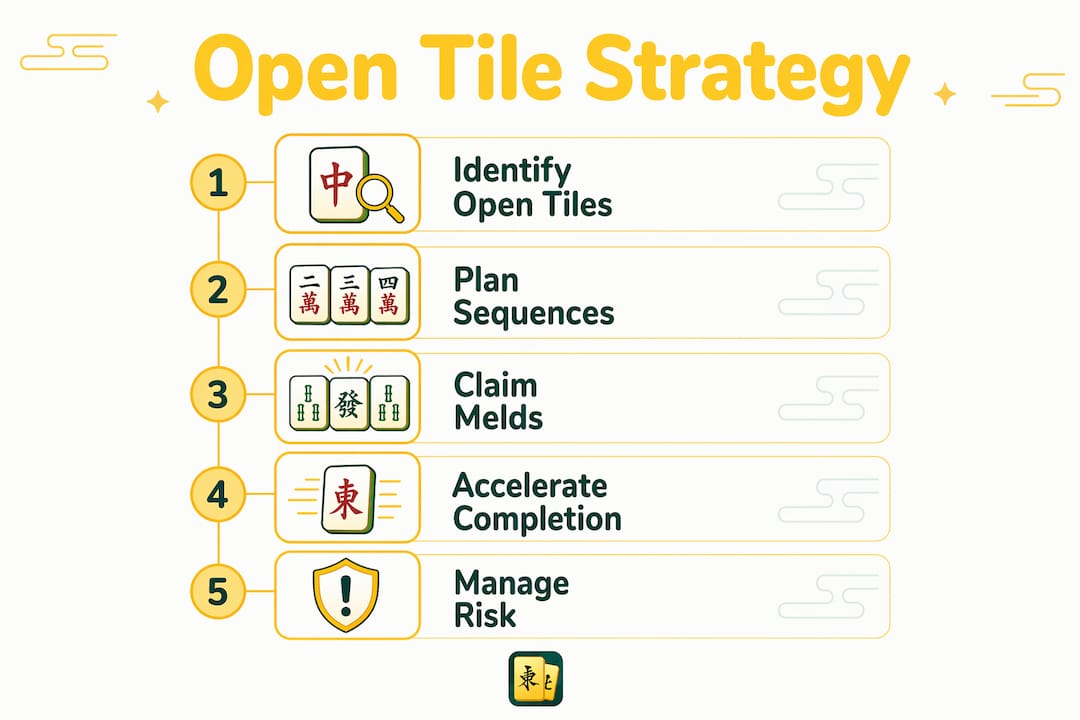Infographic illustrating Mahjong open tile strategy steps