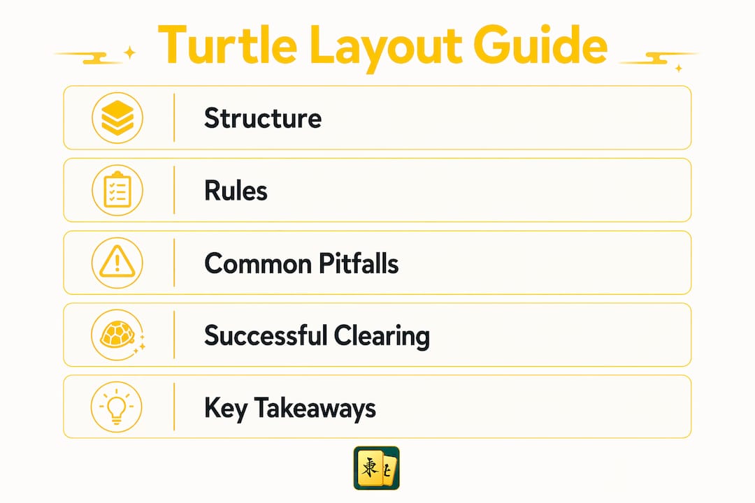 Infographic outlining Mahjong Turtle layout key points