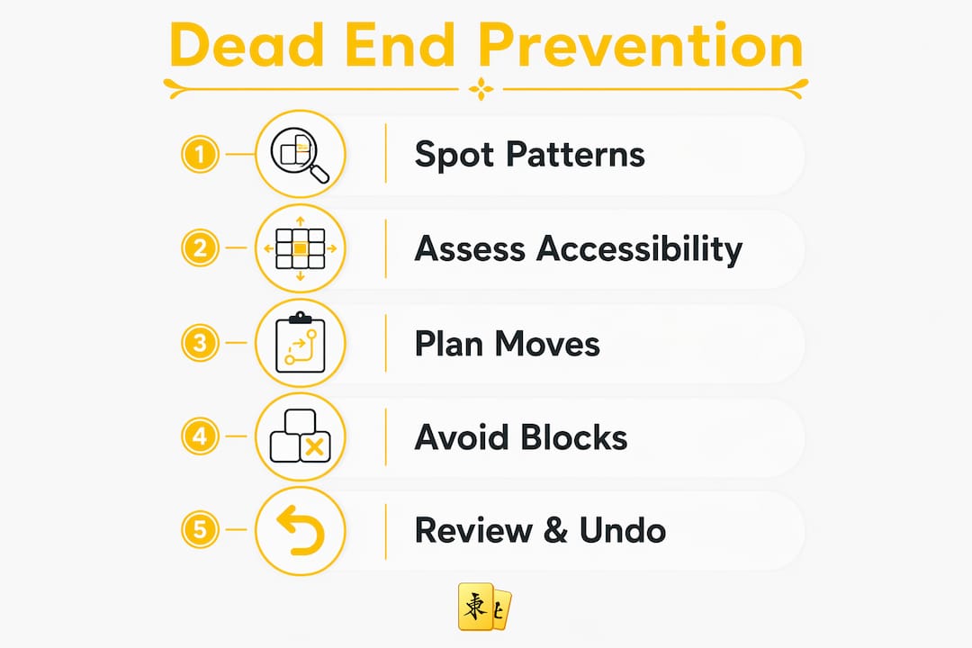 Infographic illustrating Mahjong dead end prevention steps