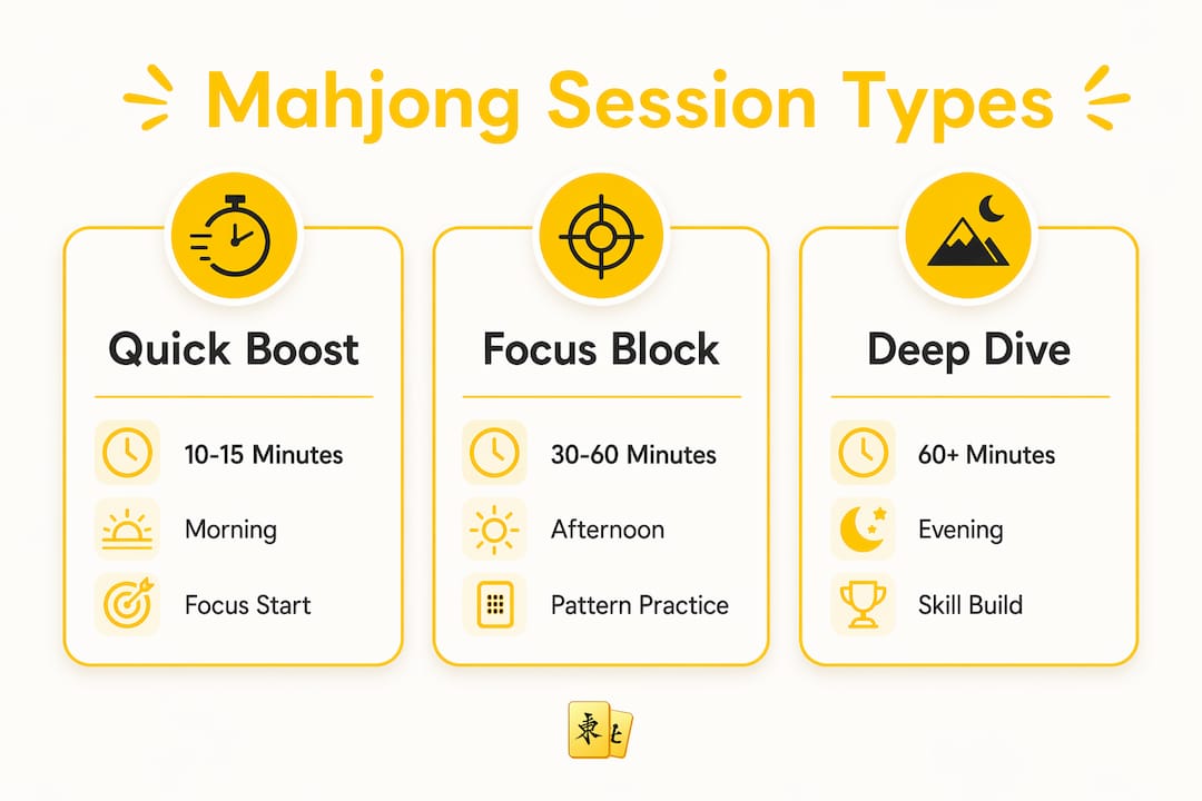 Infographic comparing different Mahjong session types and goals