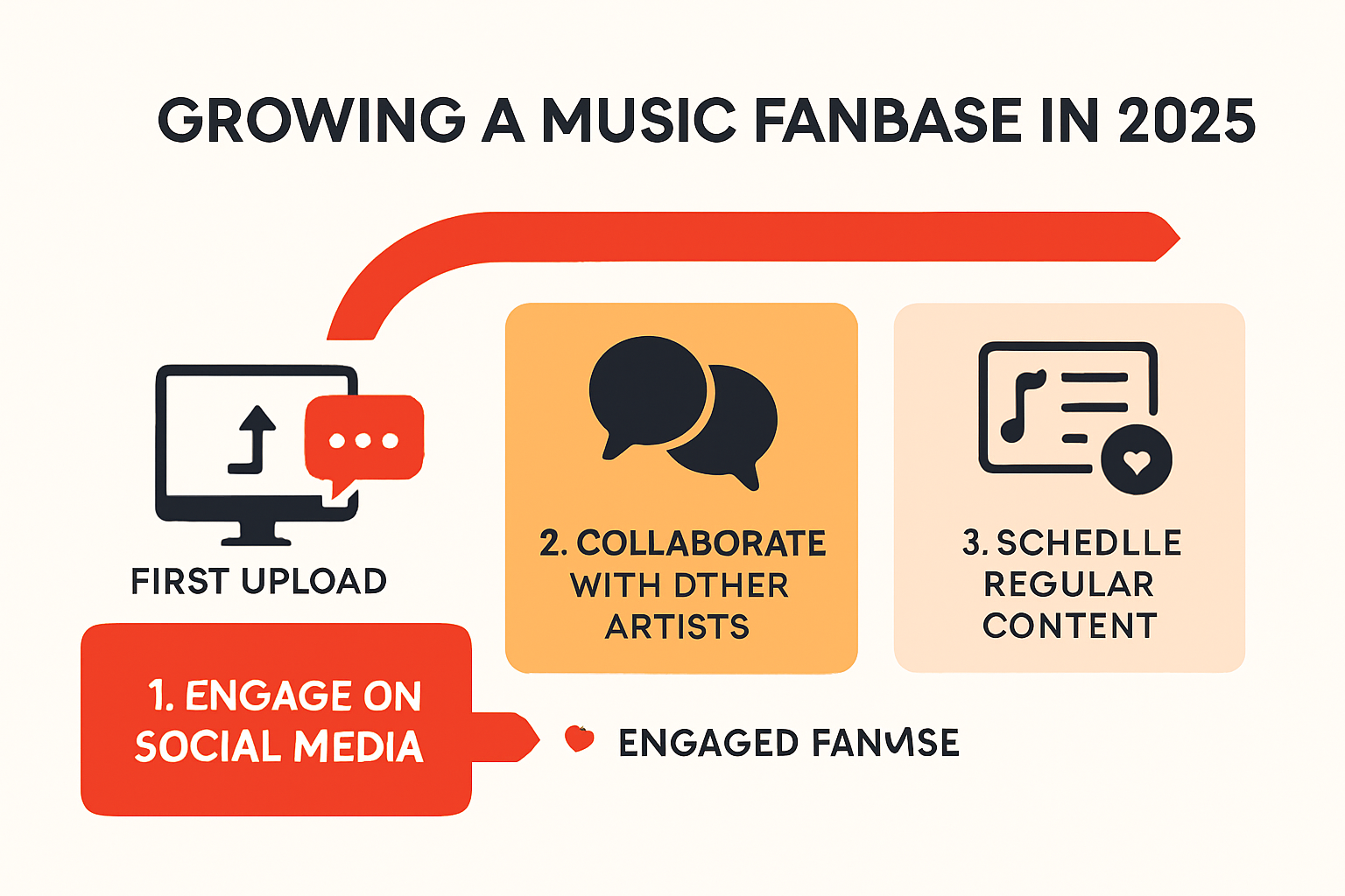 Step-by-step infographic on building a music fanbase in 2025