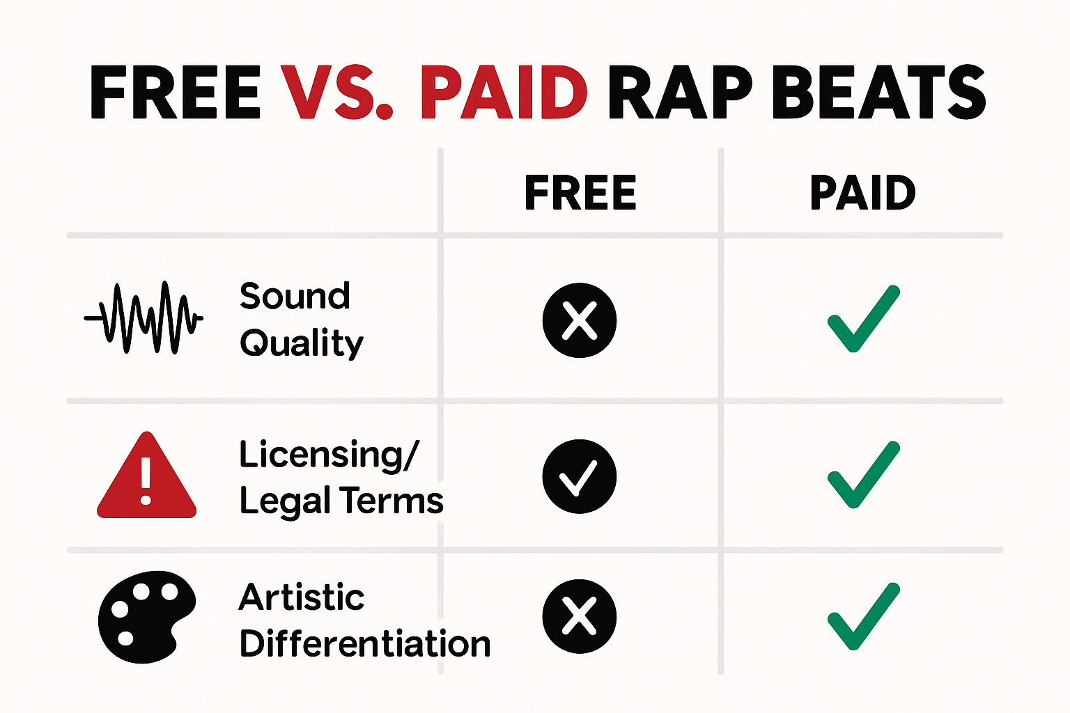 Infographic comparing free and paid rap beats options