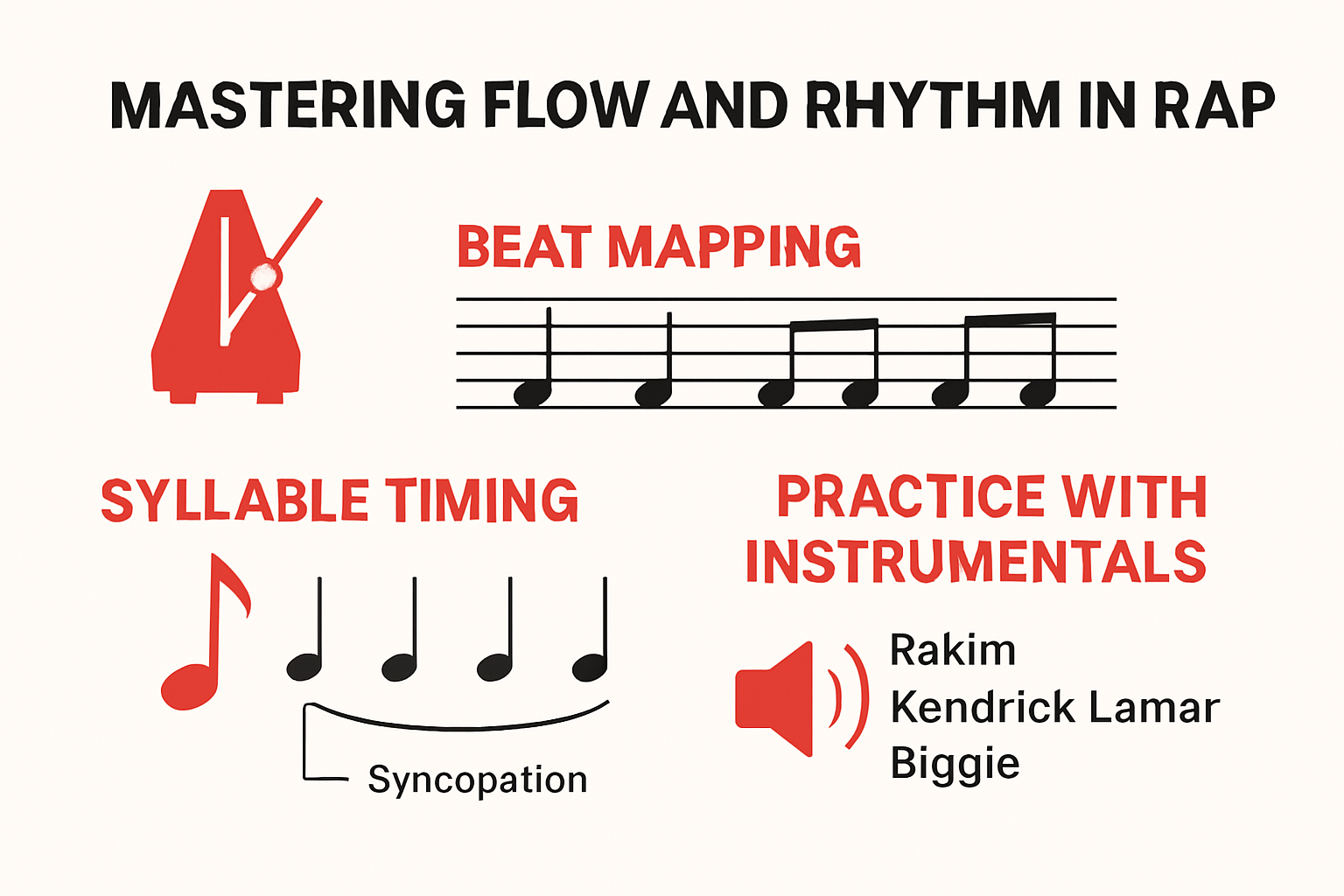 Infographic showing components of rap flow and rhythm mastery