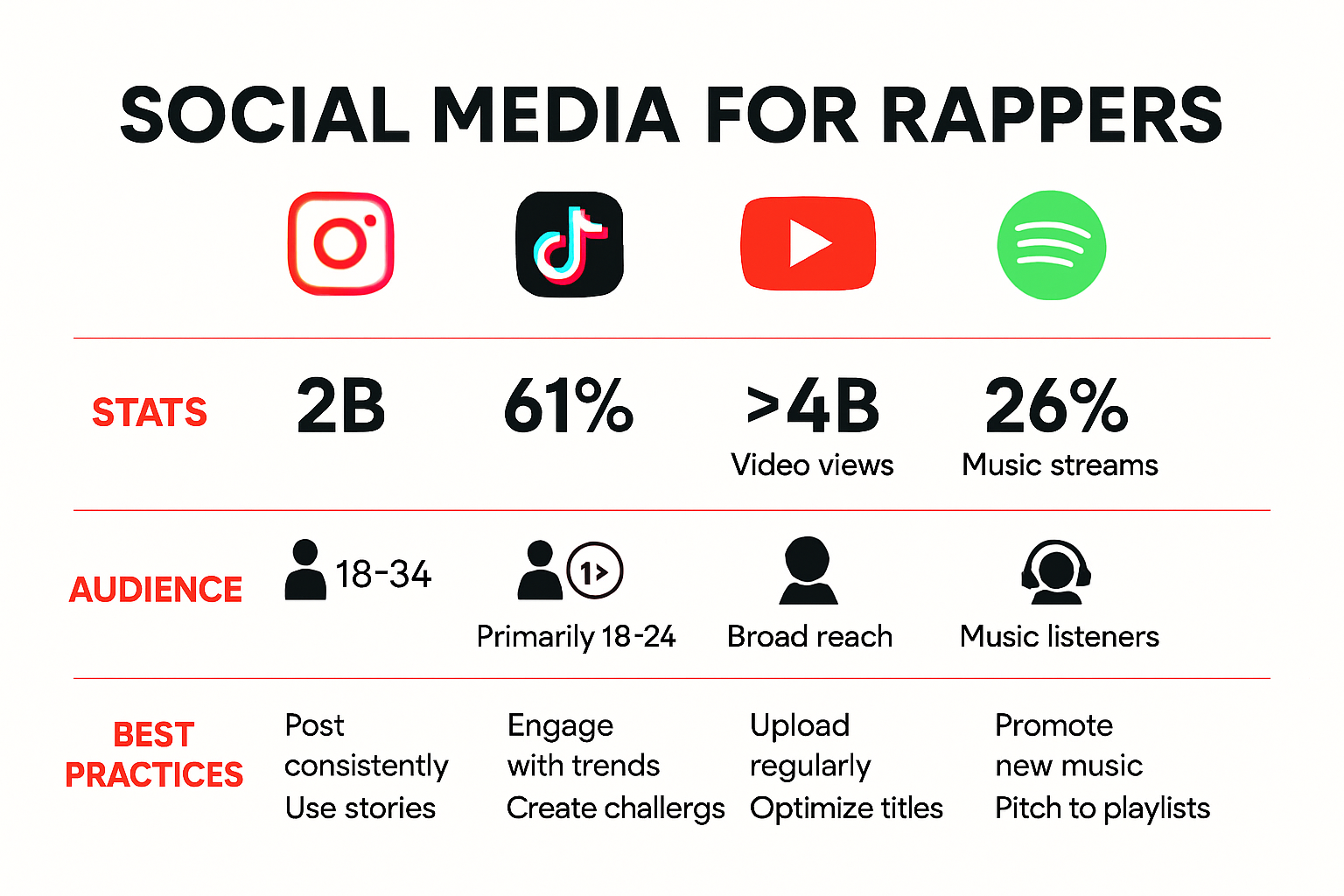 Comparison of social media platforms for music promotion