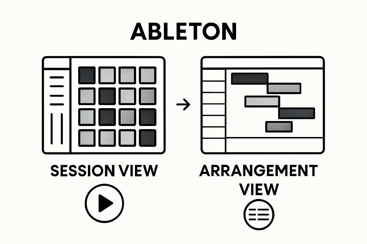 Ableton Session vs. Arrangement View comparison infographic
