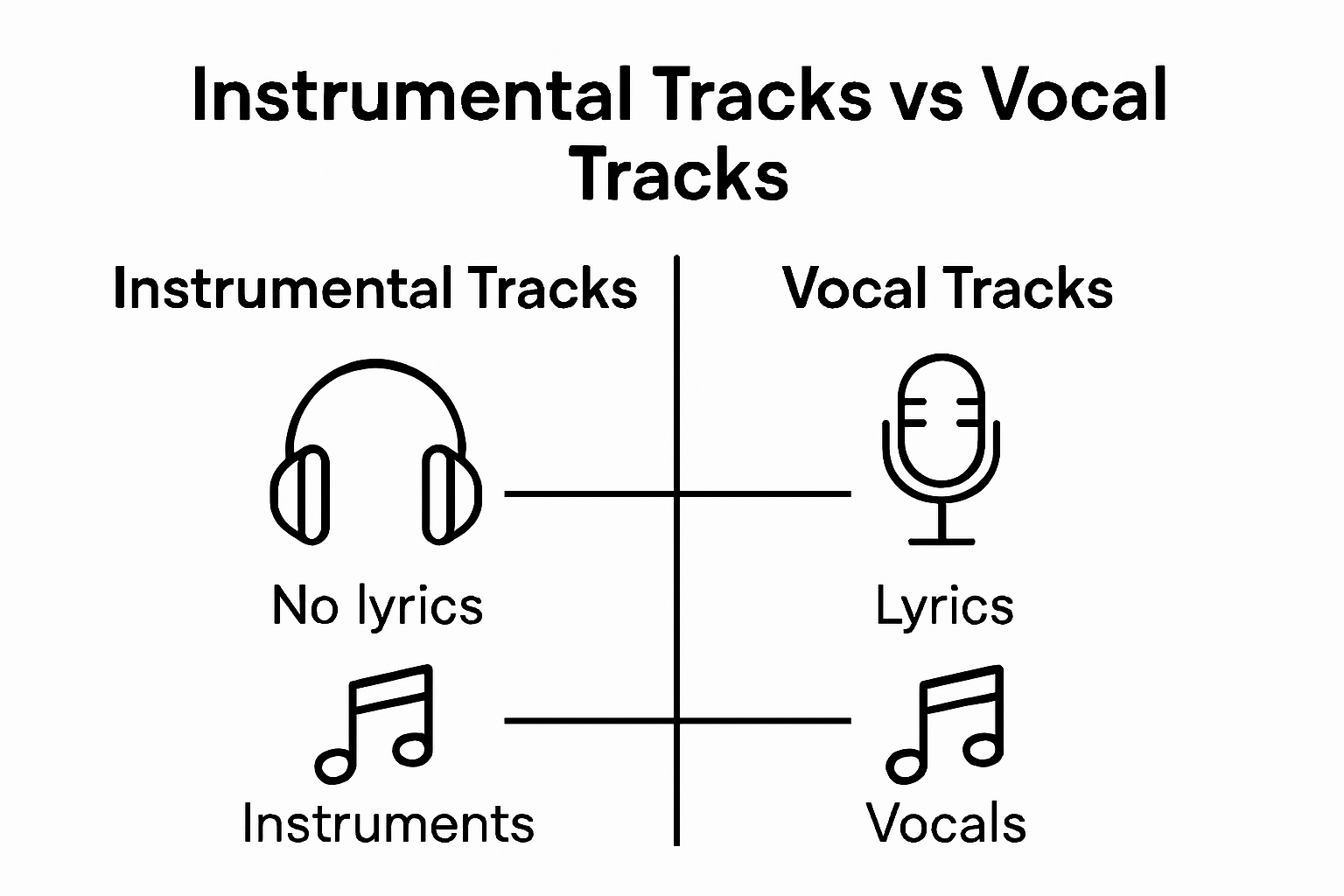 Infographic comparing instrumental and vocal tracks with icons