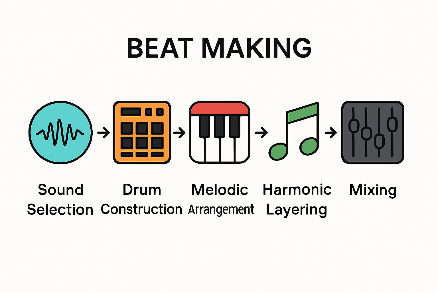 Beat making workflow five-stage flowchart