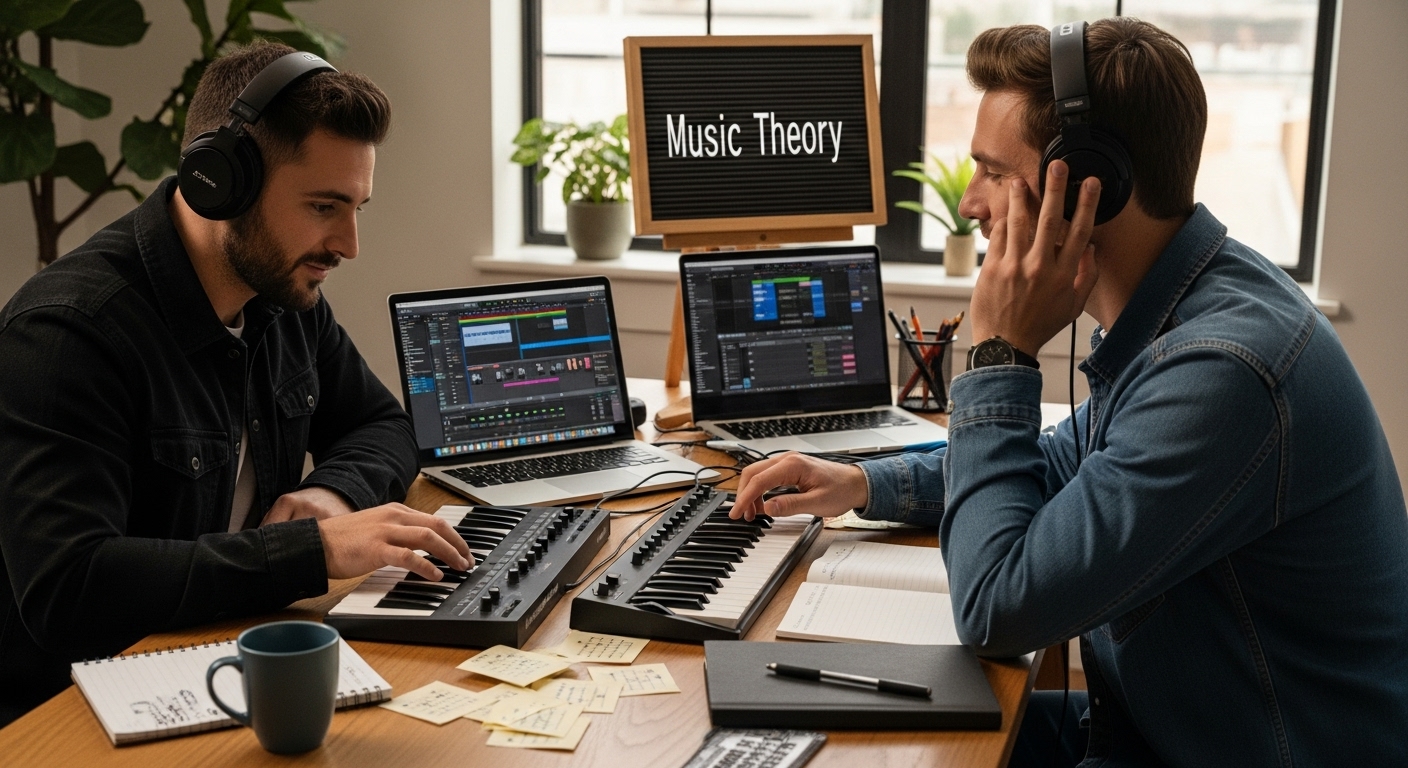 music production gear workspace